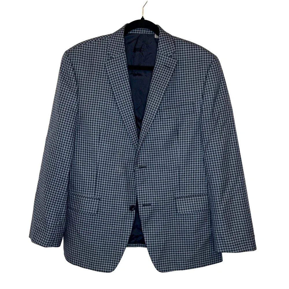 Michael Kors Performance Blazer Navy Plaid Jacket Size 40S